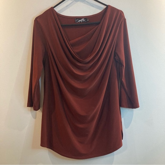 SYMPLI SZ 8 Twist Neck Flowy Slinky Cowl Neck  3/4 Sleeves Tunic Top Blouse - Picture 1 of 5